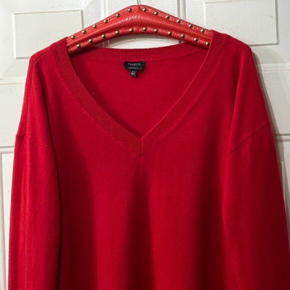 Talbots Pure Cashmere Sz L Womens Sweater Pullover V-Neck Red Long Sleeve - Picture 2 of 8